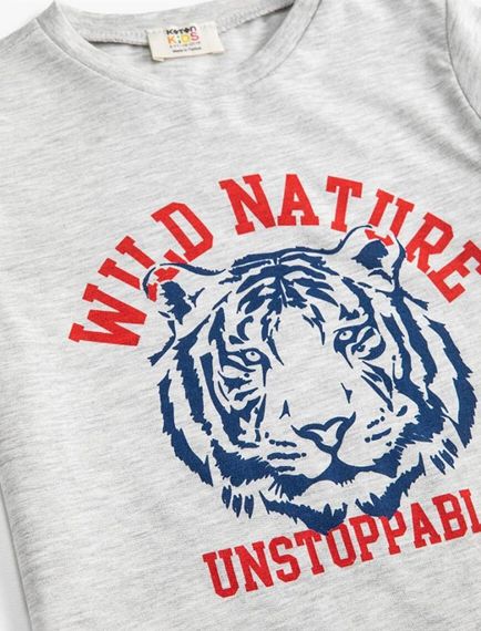 تي شيرت قطن بأكمام قصيرة مطبوع عليه نمر بوي من القطن - صورة 3