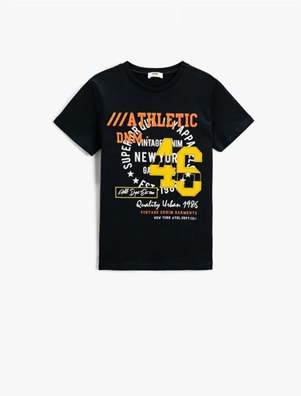 تي شيرت قطن قصير الأكمام مطبوع عليه عبارة قطن ياقة دائرية - صورة 1