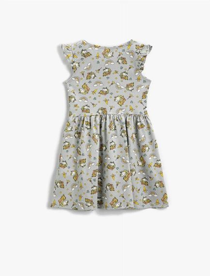 Сукня для дівчаток Koton з принтом єдинорога з бавовни, круглий виріз, сірого кольору, розміри 4-5, 6-7, 7-8 років - фото 2