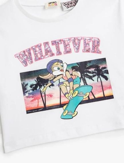 تيشيرت بناتي من Koton Lola Bunny Crop ذو حجم كبير من القطن قصير الأكمام - صورة 3