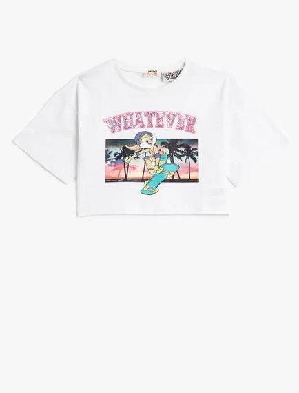 تيشيرت بناتي من Koton Lola Bunny Crop ذو حجم كبير من القطن قصير الأكمام - صورة 1