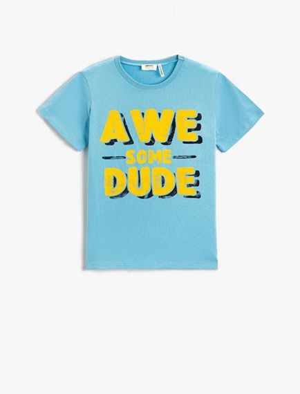 Koton Erkek Çocuk Slogan Baskılı Kısa Kollu Tişört Pamuklu - fotoğraf 1