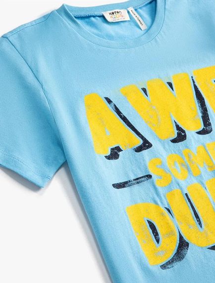 Koton Erkek Çocuk Slogan Baskılı Kısa Kollu Tişört Pamuklu - fotoğraf 3