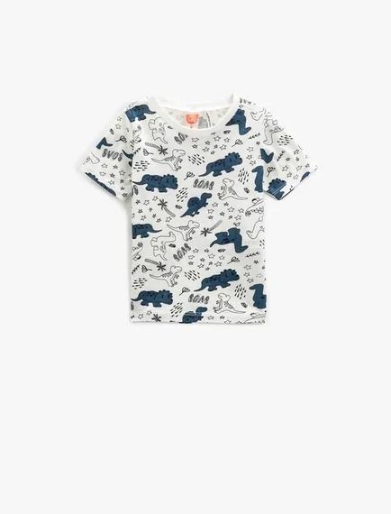 Футболка для хлопчиків з динозавром, короткий рукав, велосипедний виріз, колекція поваги до життя, 100% бавовна, розмір 36-48 місяців, колір кремовий - фото 1