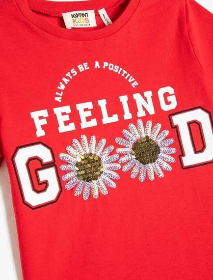 Koton Kız Çocuk Tişört Kısa Kollu Baskılı Pul Payet İşlemeli Pamuklu - fotoğraf 3