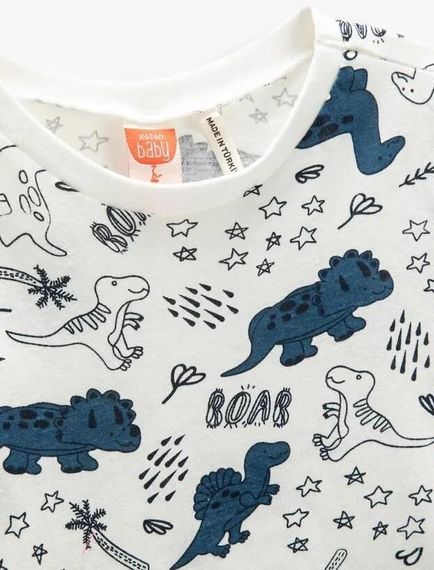 Футболка для хлопчиків з динозавром, короткий рукав, велосипедний виріз, колекція поваги до життя, 100% бавовна, розмір 36-48 місяців, колір кремовий - фото 3