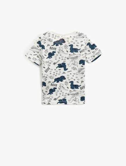 Футболка для хлопчиків з динозавром, короткий рукав, велосипедний виріз, колекція поваги до життя, 100% бавовна, розмір 36-48 місяців, колір кремовий - фото 2