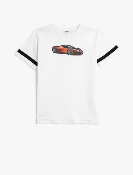 Koton Erkek Çocuk Kısa Kollu Tişört Bisiklet Yaka Araba Baskılı Pamuklu - fotoğraf 1