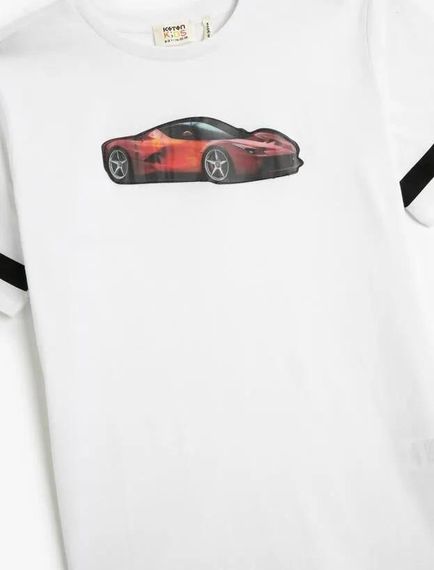 Koton Erkek Çocuk Kısa Kollu Tişört Bisiklet Yaka Araba Baskılı Pamuklu - fotoğraf 3