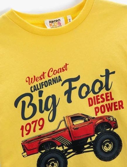 Koton Erkek Çocuk Kamyonet Baskılı Kısa Kollu Tişört Bisiklet Yaka - fotoğraf 3