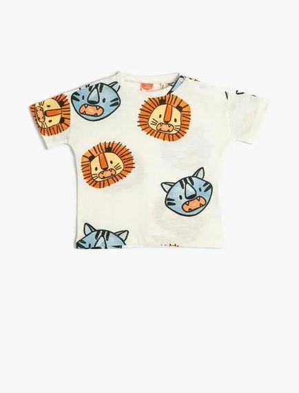 Koton Erkek Bebek Tişört Kısa Kollu Bisiklet Yaka Pamuklu Hayvanlar Baskılı - fotoğraf 2