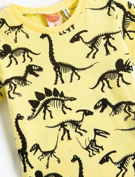 Koton Erkek Bebek Kısa Kollu Bisiklet Yaka Tişört Dinozor Baskılı - fotoğraf 3