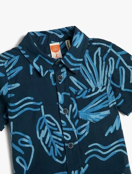 Форменна сорочка для хлопчика з коротким рукавом, з кишенею, з квітковим принтом, 100% бавовна - фото 3