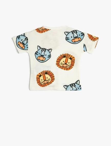 Koton Erkek Bebek Tişört Kısa Kollu Bisiklet Yaka Pamuklu Hayvanlar Baskılı - fotoğraf 3