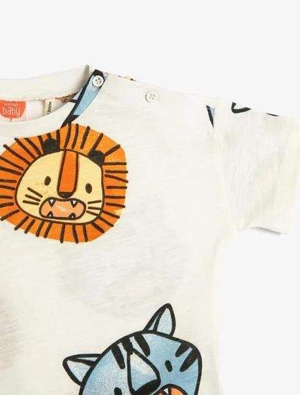 Koton Erkek Bebek Tişört Kısa Kollu Bisiklet Yaka Pamuklu Hayvanlar Baskılı - fotoğraf 4