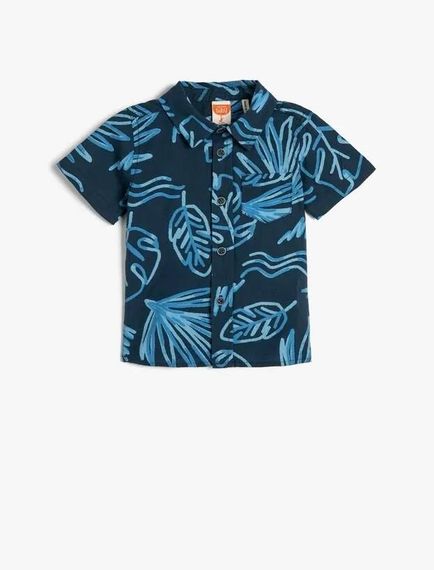 Форменна сорочка для хлопчика з коротким рукавом, з кишенею, з квітковим принтом, 100% бавовна - фото 1