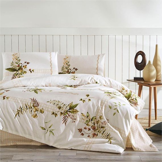 Комплект постельного белья Özdilek Forest Ivy, двойной, кремовый, 200x220 см, 40% полиэстер, 60% хлопок, в комплекте 1 пододеяльник, 1 простыня, 2 наволочки