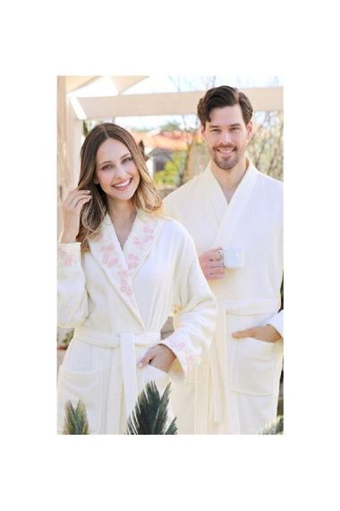 Набор халатов Özdilek Wıngy для семьи, кремово-розовый, 100% хлопок, размеры M и L, включает 2 полотенца для рук и 2 банных полотенца - фото 2