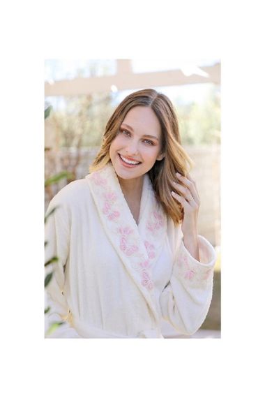 Набор халатов Özdilek Wıngy для семьи, кремово-розовый, 100% хлопок, размеры M и L, включает 2 полотенца для рук и 2 банных полотенца - фото 3