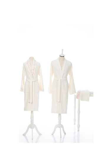 Набор халатов Özdilek Wıngy для семьи, кремово-розовый, 100% хлопок, размеры M и L, включает 2 полотенца для рук и 2 банных полотенца - фото 4