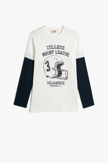 Кофта Koton для мальчиков с длинным рукавом, круглый вырез, принт, 100% хлопок, белая, для дома, школы и парка, размеры 4-5, 6-7, 11-12 лет - фото 1