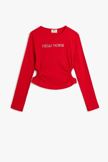 Koton Kız Çocuk Tişört Uzun Kollu Bisiklet Yaka Pul Baskılı Pencere Detaylı Pamuklu - fotoğraf 1