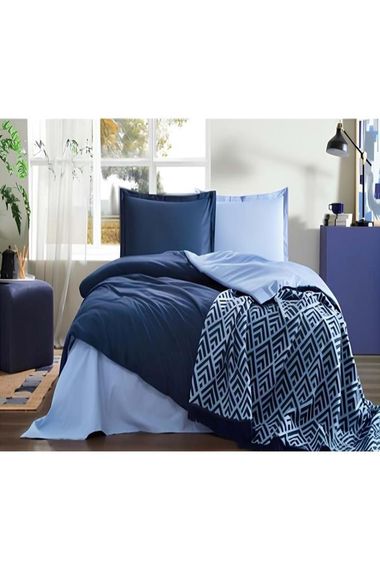 Özdilek Double Ranforce Duvet Cover Set. Cotton Blanket Indigo Sky Blue