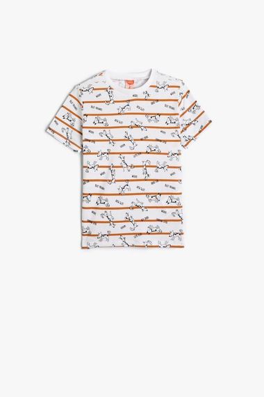 Футболка короткий рукав для хлопчиків Koton з малюнком собаки, смужками, кольору екрю, 100% бавовна, для віку 2-5 років - фото 1