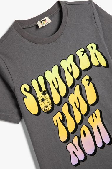 Футболка для хлопчиків Koton з коротким рукавом, бавовняна, з написом, для віку 4-5, 6-7, 9-10 років, антрацитового кольору - фото 3