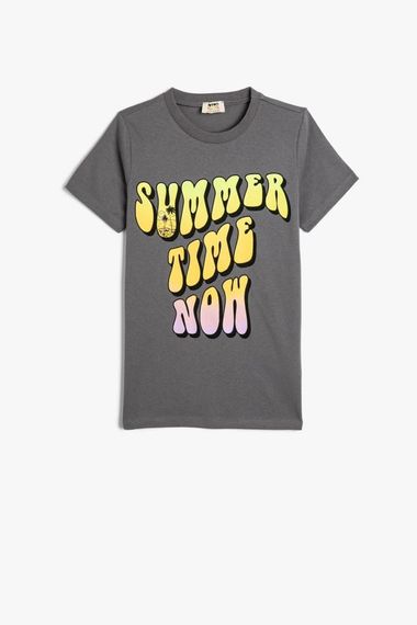 Футболка для хлопчиків Koton з коротким рукавом, бавовняна, з написом, для віку 4-5, 6-7, 9-10 років, антрацитового кольору - фото 1