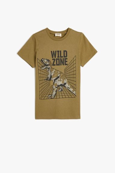 Футболка для хлопчиків Koton з динозаврами, короткий рукав, круглий виріз, 100% бавовна, зелена, для 4-5, 6-7, 11-12 років - фото 1