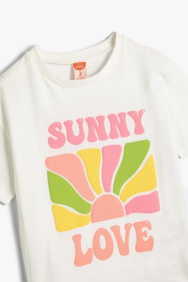 Футболка для дівчаток Koton з принтом на короткий рукав, кольору екрю, 100% бавовна, для віку 18-24 місяці - фото 3