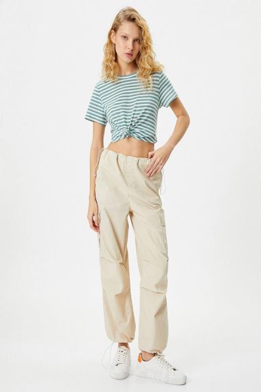 Футболка Koton короткий рукав з бавовняної суміші, круглий виріз, смужка, зелена, розмір М, екологічно чиста колекція Respect Life - фото 2