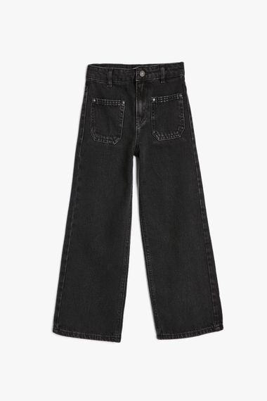 Koton Kız Çocuk İspanyol Paça Kot Pantolon Cep Detaylı Normal Bel - Flare Jean - fotoğraf 1