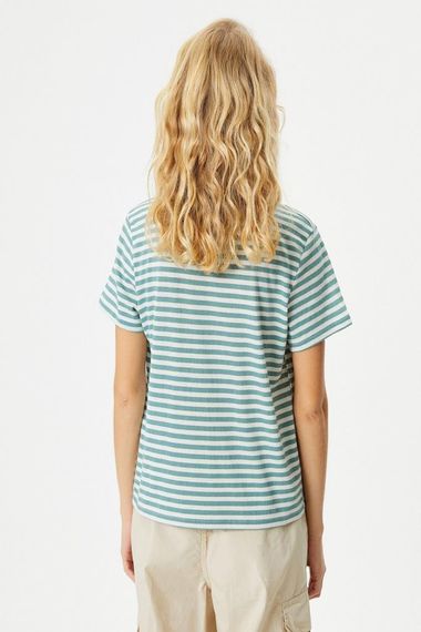 Футболка Koton короткий рукав з бавовняної суміші, круглий виріз, смужка, зелена, розмір М, екологічно чиста колекція Respect Life - фото 4