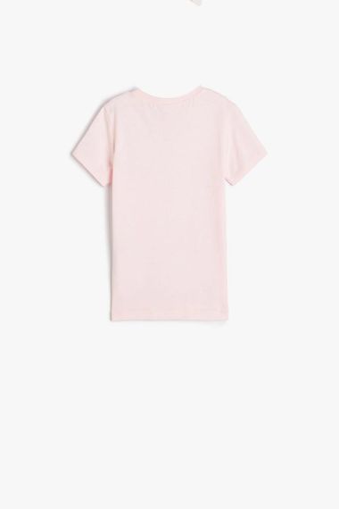 Футболка для дівчаток Koton з коротким рукавом, принтом кішки, з кишенею, 100% бавовна, розміри 4-5 років, 24-36 місяців, рожева - фото 2