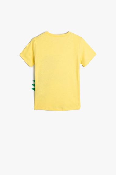 Футболка для мальчиков Koton с длинными рукавами и аппликацией, динозавр, велюровый вырез, 100% хлопок, желтая, размер 24-36 месяцев - фото 2