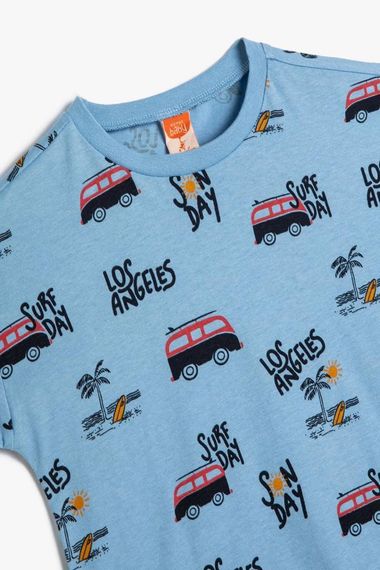 Футболка для хлопчиків Koton з коротким рукавом, блакитна, з принтом міста, 100% бавовна, зручна та стильна для щоденного використання - фото 3