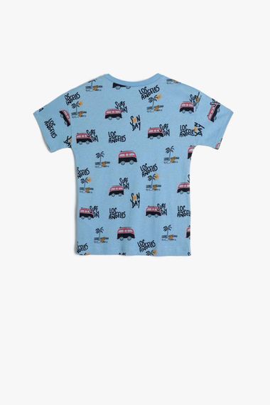 Футболка для хлопчиків Koton з коротким рукавом, блакитна, з принтом міста, 100% бавовна, зручна та стильна для щоденного використання - фото 2