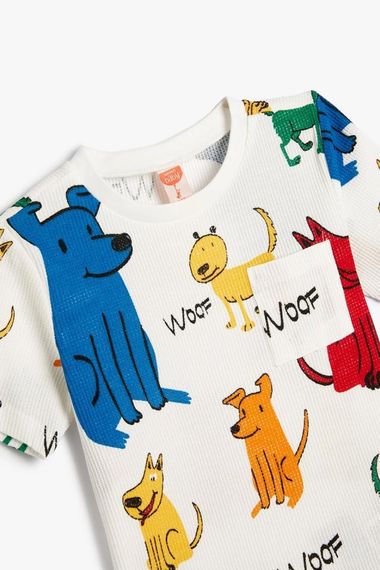 Koton Baby Boy T-Shirt Crew Neck Short Sleeve Dog Printed Pocket Cotton - photo 3