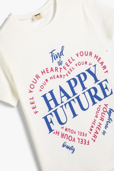 Koton Girls' T-Shirt Slogan Printed Short Sleeve Crew Neck Cotton - photo 3