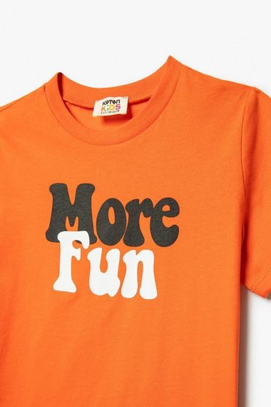 Boys' Short Sleeve Cotton T-Shirt with Leaf Print, Orange, Size 5-6 Years, Stylish and Comfortable for Play - photo 3