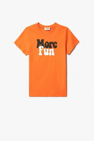 Boys' Short Sleeve Cotton T-Shirt with Leaf Print, Orange, Size 5-6 Years, Stylish and Comfortable for Play - photo 1