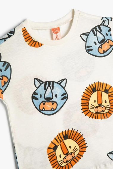 Футболка для хлопчиків Koton з коротким рукавом, круглим вирізом, з принтом тварин, 100% бавовна, комфортна та безпечна для дитини - фото 3