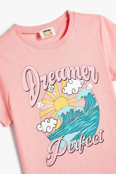 Koton Kız Çocuk Tişört Yaz Temalı Kısa Kollu Bisiklet Yaka Pamuklu - fotoğraf 3