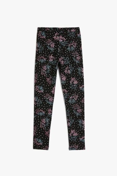 تاج: ليجنز للبنات من كوتون بخصر مطاطي وقماش قطني برسمة وحيد القرن لون أسود وعمر 9-10 سنوات - صورة 1