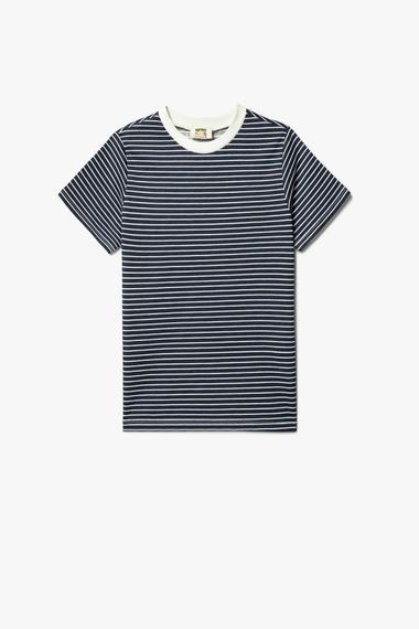 Striped Cotton Short Sleeve T-Shirt for Boys with Crew Neck in Navy Blue, Ideal for Cute Outfits and Sweet Surprises - photo 1