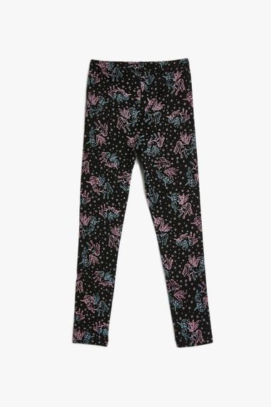 تاج: ليجنز للبنات من كوتون بخصر مطاطي وقماش قطني برسمة وحيد القرن لون أسود وعمر 9-10 سنوات - صورة 2