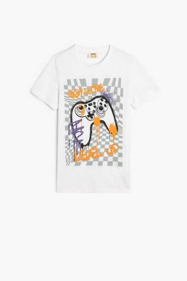 Футболка для хлопчиків Koton з коротким рукавом, ігровим принтом, біла, 100% бавовна, розмір 6-7 років - фото 1