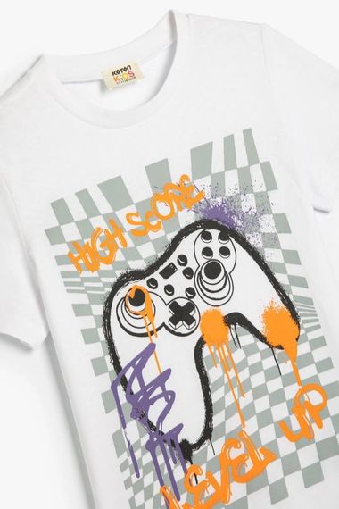 Футболка для хлопчиків Koton з коротким рукавом, ігровим принтом, біла, 100% бавовна, розмір 6-7 років - фото 3